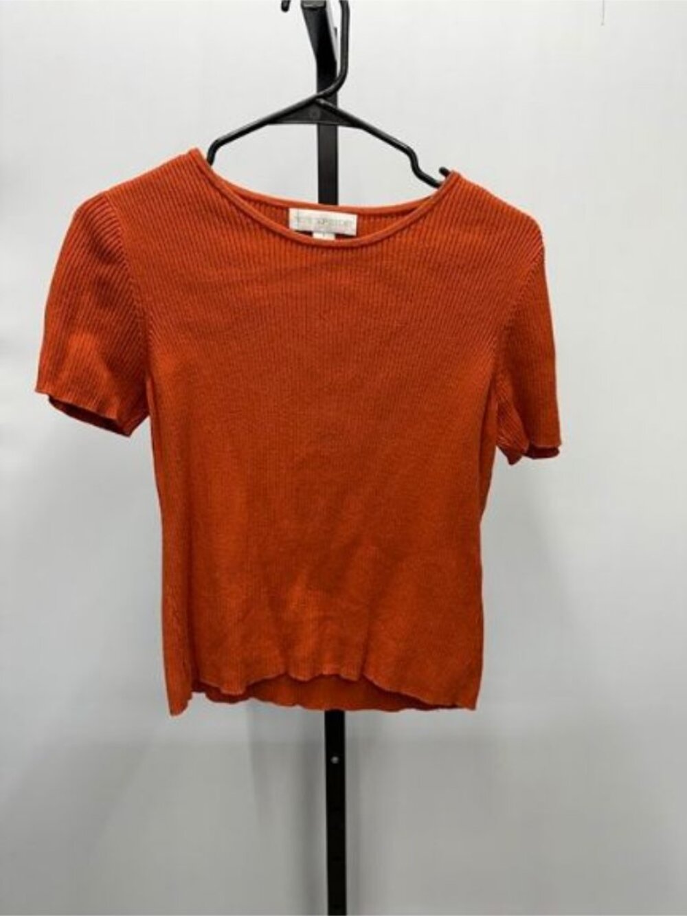 Petite Sophisticate Rust Orange Ribbed Cotton Top